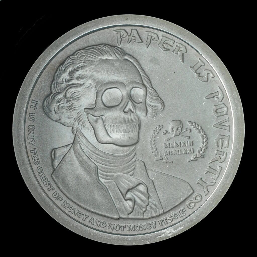 2013 Deluminati Paper Is Poverty Silver Round Obverse