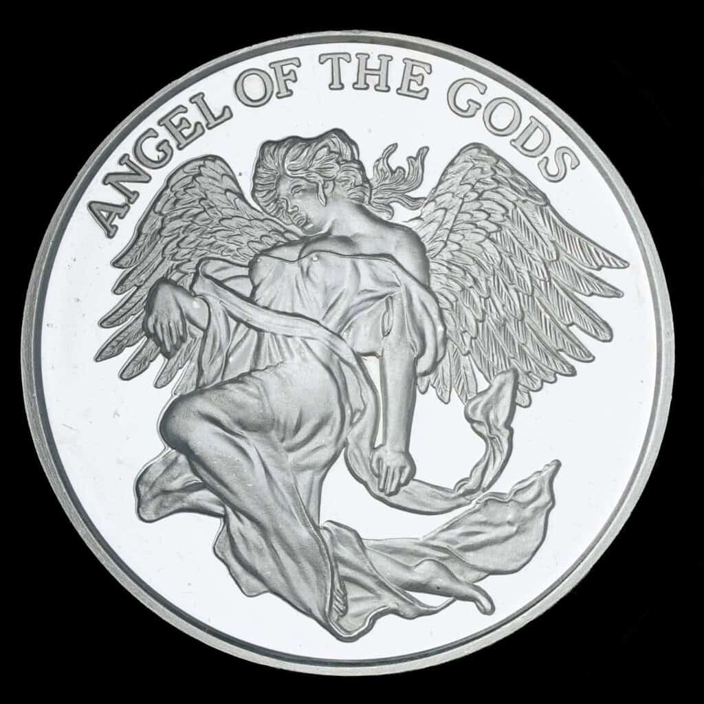 1987 Angel of the Gods AMC Mythological Legends Silver Round Obverse
