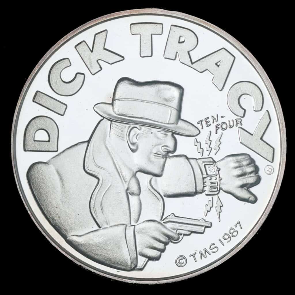 1987 Dick Tracy Wrist Radio AMC Silver Round Obverse