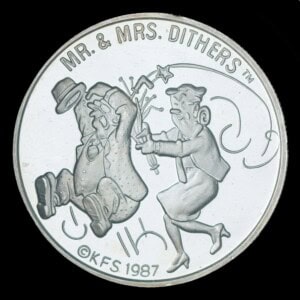 1987 Mr. & Mrs. Dithers AMC Cartoon Celebrities Silver Round obverse