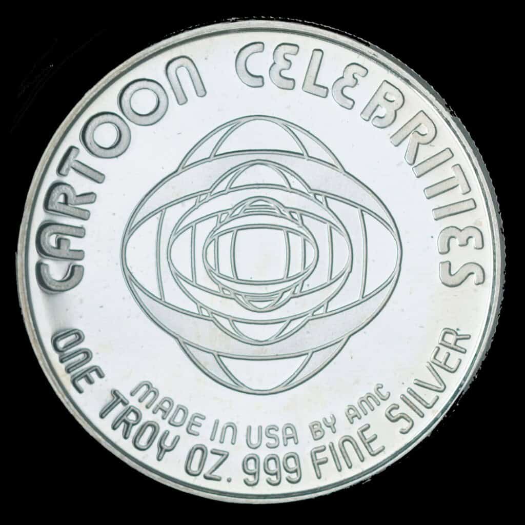 1987 Mr. & Mrs. Dithers AMC Cartoon Celebrities Silver Round Reverse