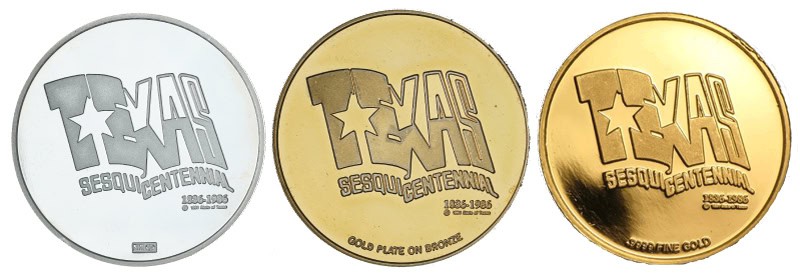 Texas Sesquicentennial Logo 6 Crests of Texas Silver Bronze Gold