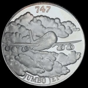 1987 747 Jumbo Jet AMC Silver Round obverse