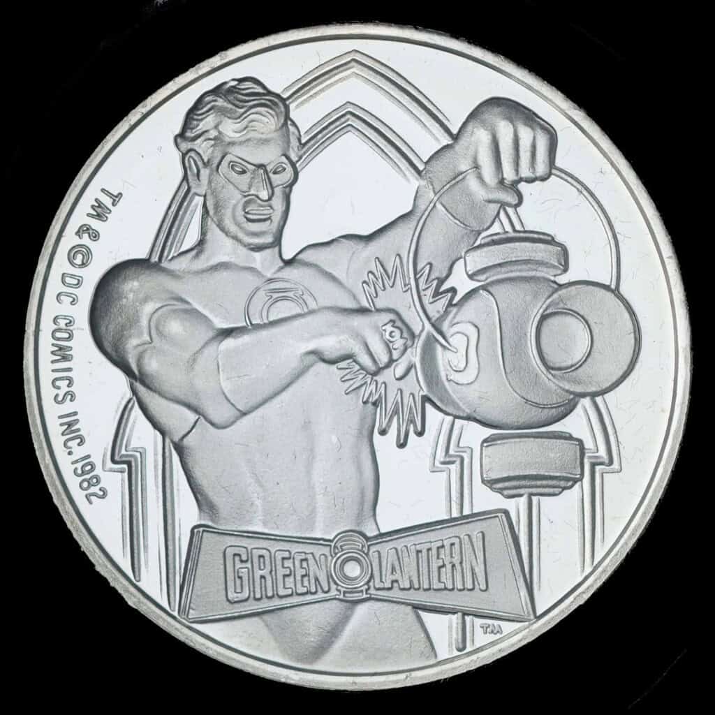 1987 Green Lantern AMC Cartoon Celebrities Silver Round Obverse