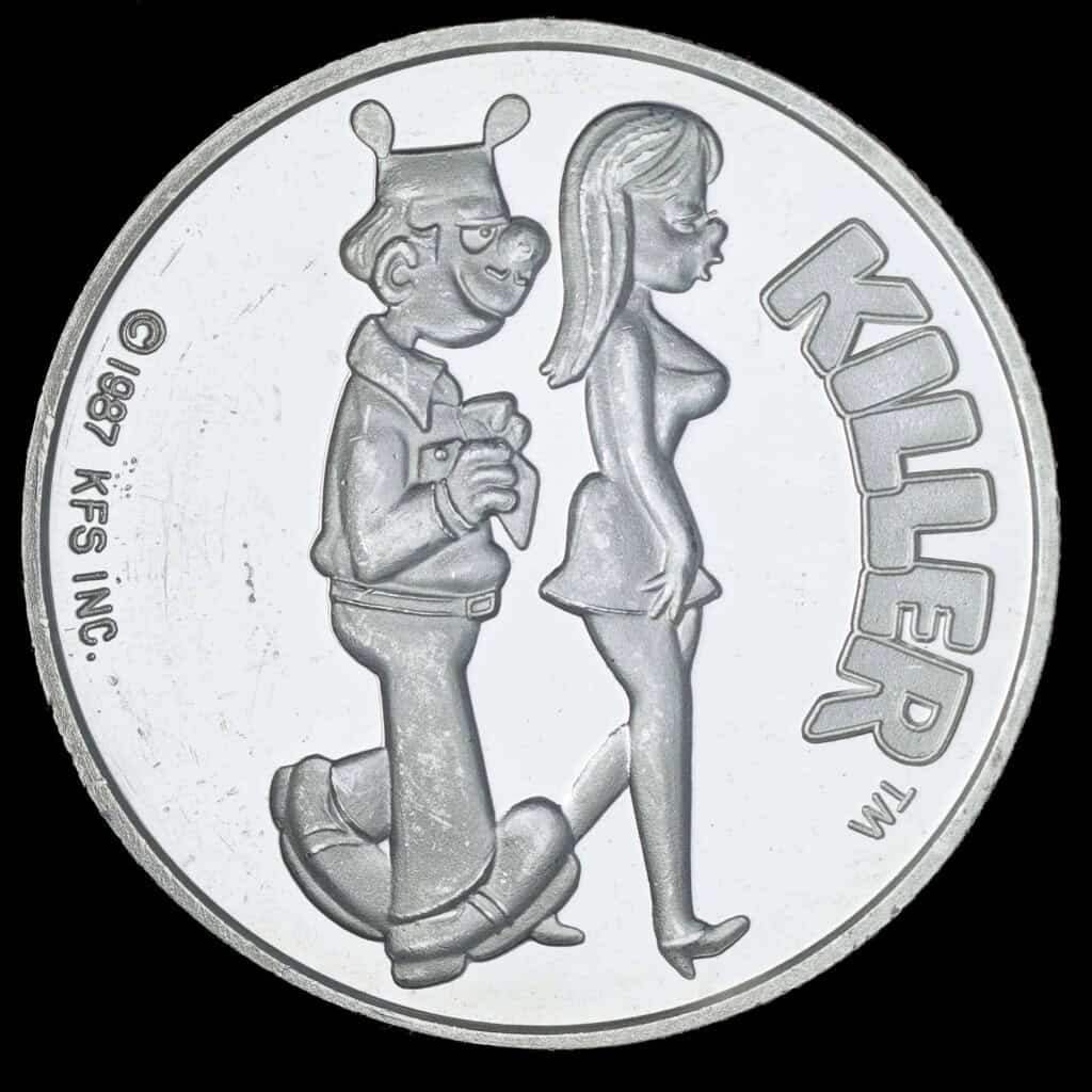 1987 Killer AMC Cartoon Celebrities Silver Round Obverse