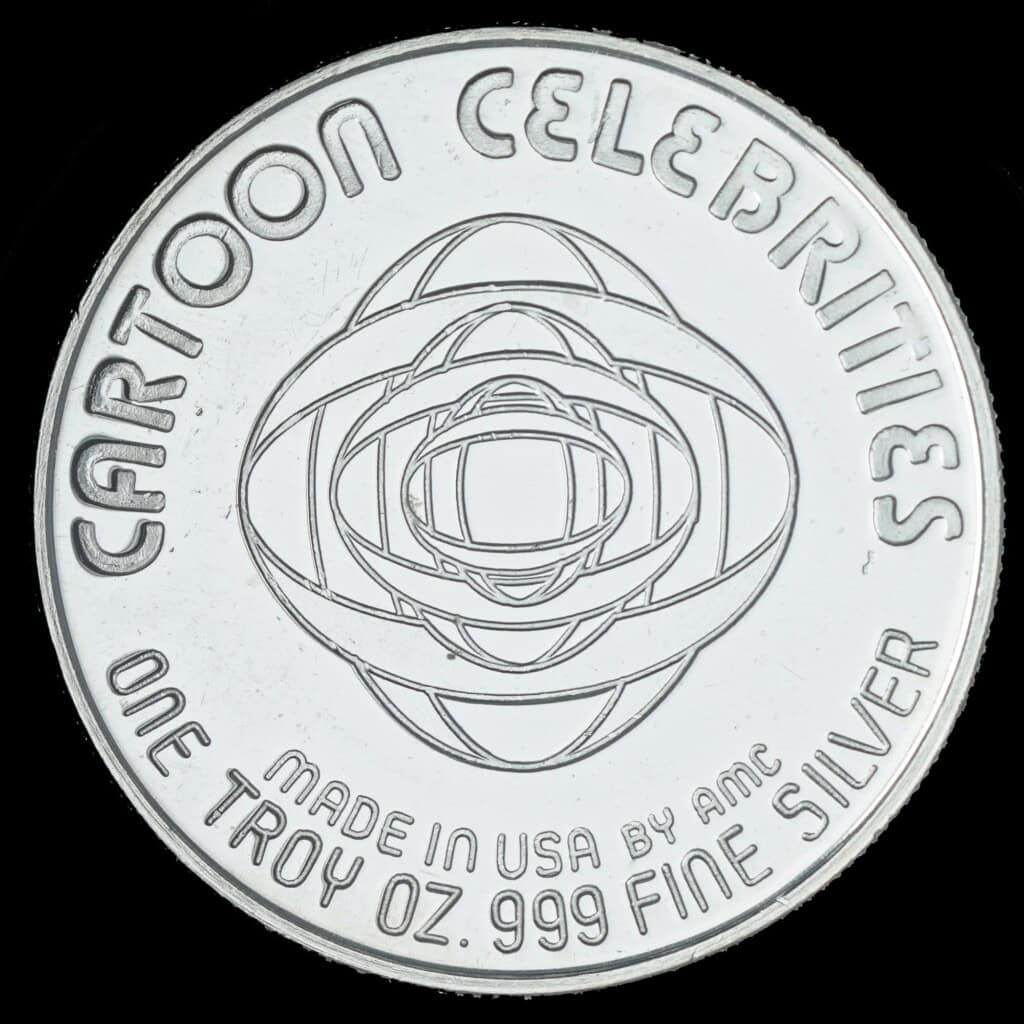 1987 Killer AMC Cartoon Celebrities Silver Round Reverse