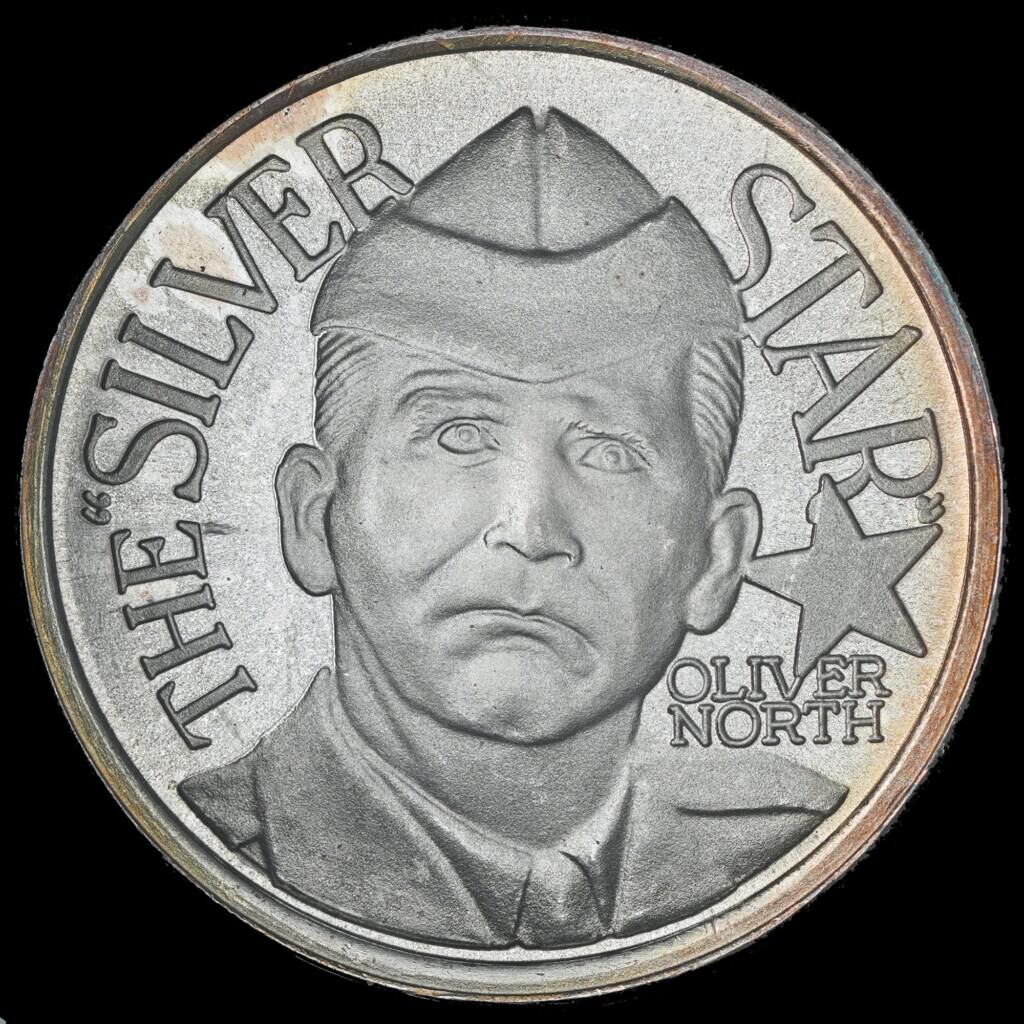 1987 Oliver North Silver Star Copy Silver Round Obverse