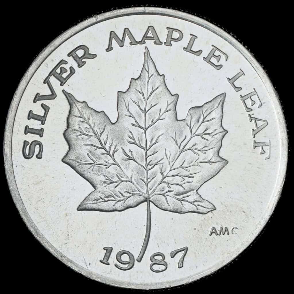 1987 Silver Maple Leaf AMC Silver Round Obverse