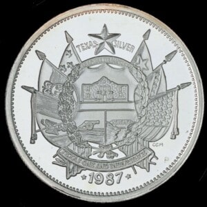 1987 State of Texas 1 oz Silver Round (CCM P) obverse
