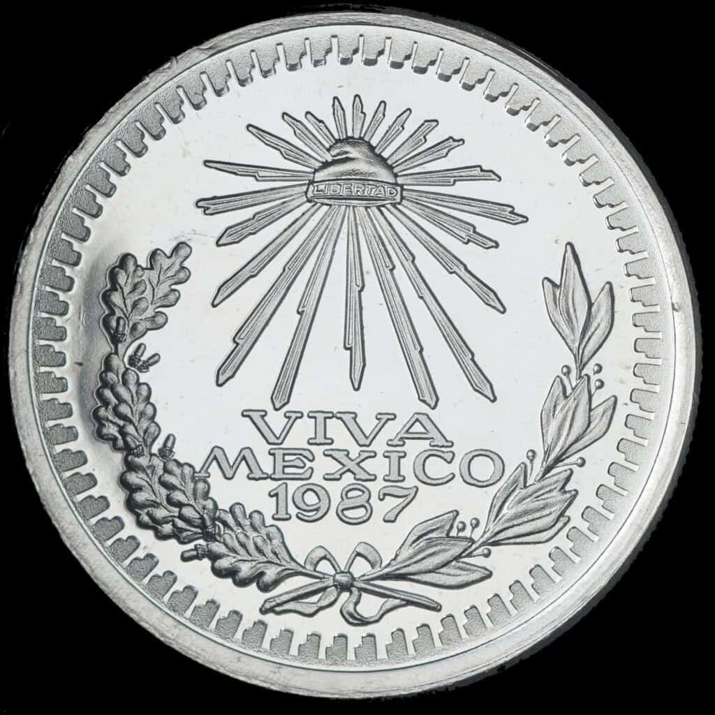 1987 Viva Mexico Cap and Rays TIM Silver Round Obverse