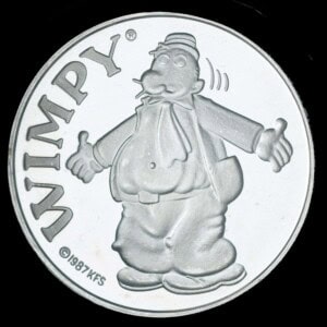 1987 Wimpy AMC Cartoon Celebrities Silver Round obverse