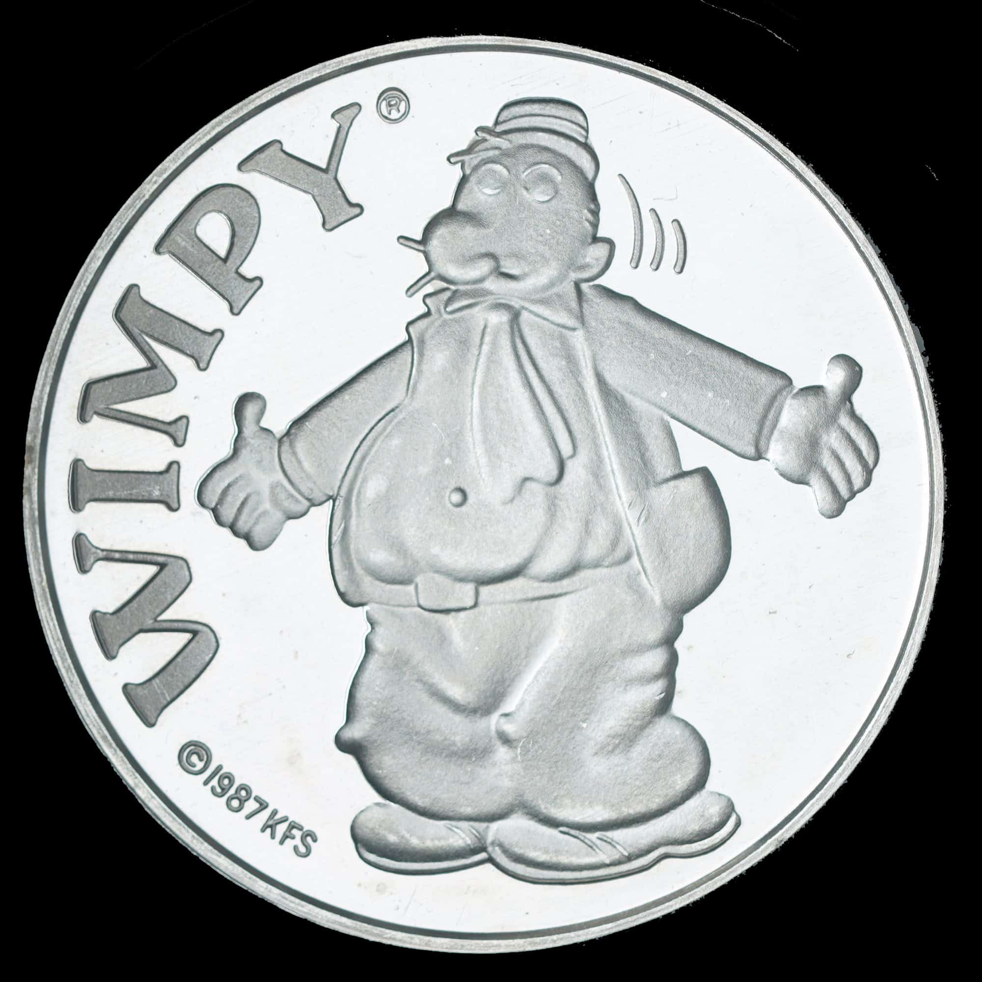 1987 Wimpy AMC Cartoon Celebrities Silver Round