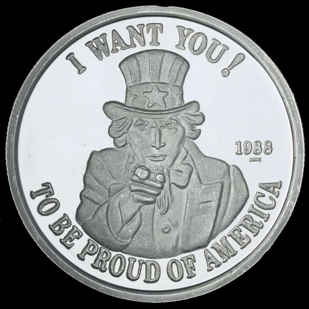 1988 I Want You AMC Silver Round Obverse