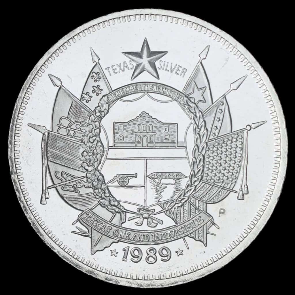 1989 State of Texas 1 oz Silver Round (P) Obverse