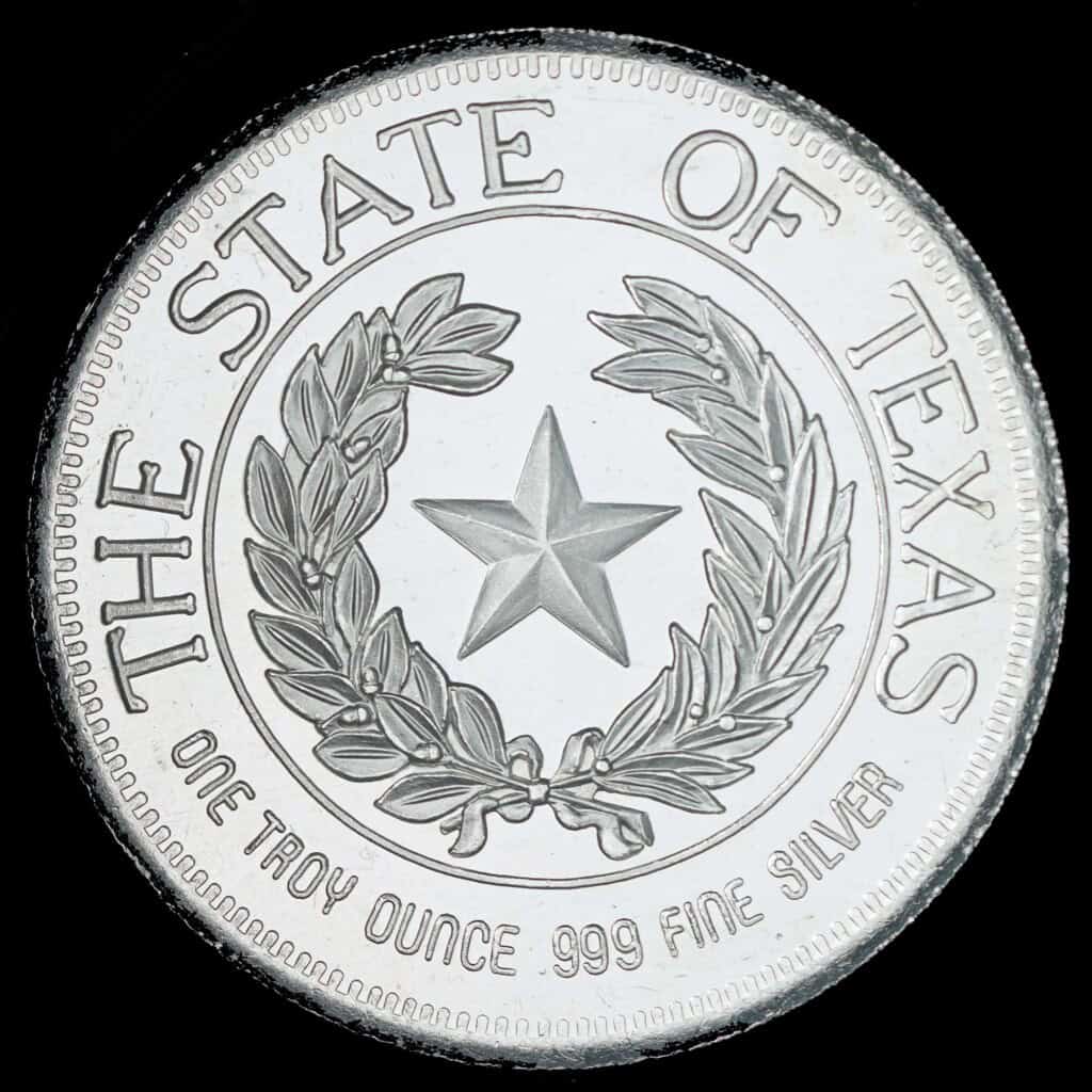 1989 State of Texas 1 oz Silver Round (P) Reverse