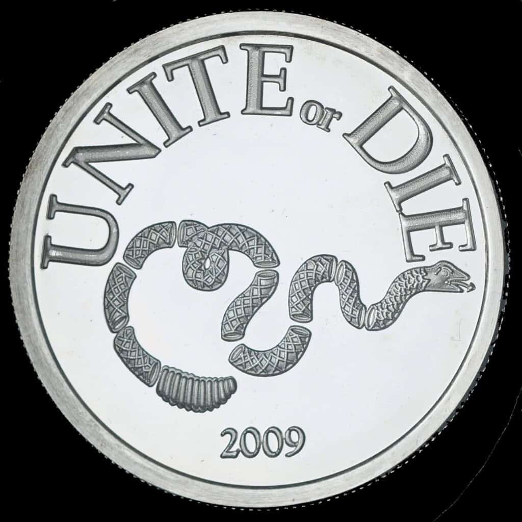 2009 Unite or Die AOCS Silver Round Overview Obverse