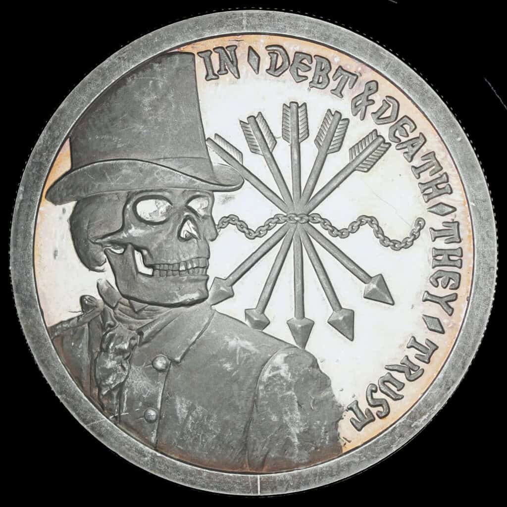 2013 Debt & Death Double Obverse SBSS Silver Round Reverse