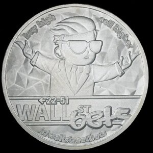 2021 WallStreetBets Blockchain Mint Silver Round obverse
