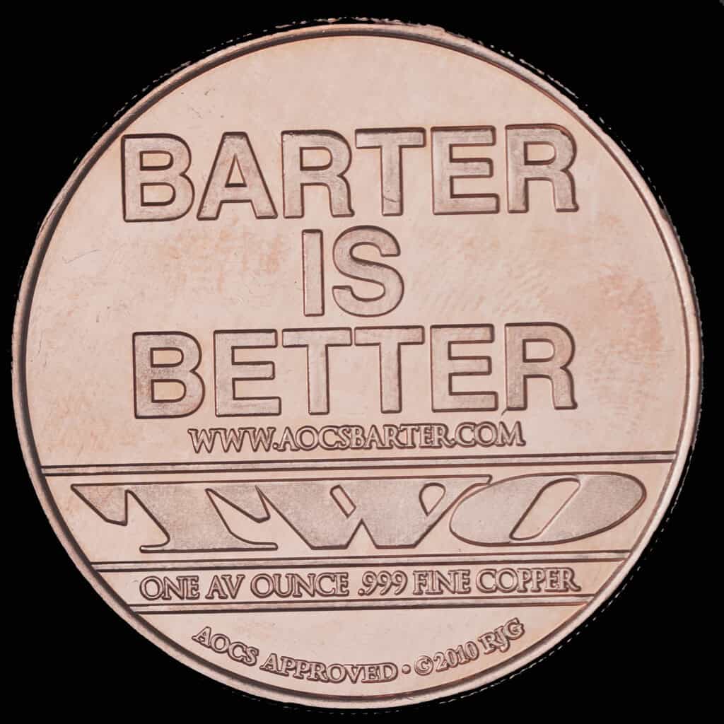 2010 Barter is Better Buy Local AOCS Copper Round Reverse