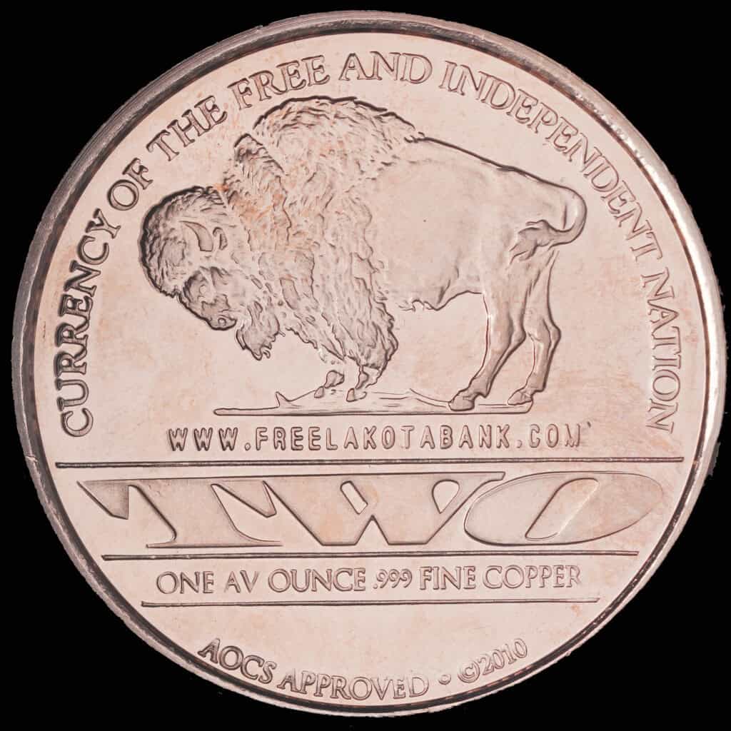 2010 Free Lakota Bank Copper Round Reverse