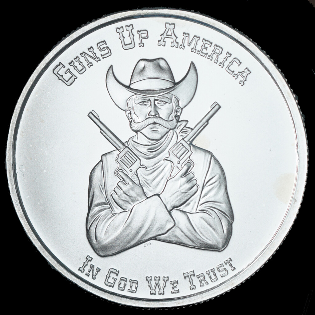 2015 Cash For Gold Jewelers Guns Up America Silver Round Obverse